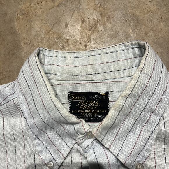 Vintage 70s Sears Blue Striped Dress Button Up Shirt - Picture 3 of 3